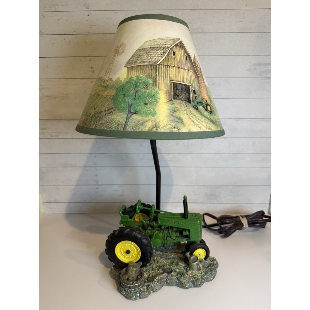 John Deere Tractor Table Lamp Farm Barn Shade Licensed 1999 Tested Working 16"